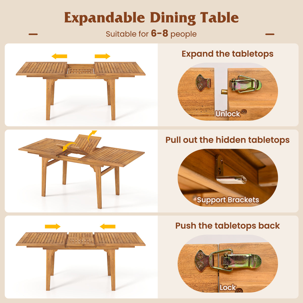 9 Pieces Acacia Wood Patio Dining Set for 6-8