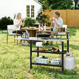 Outdoor Foldable Grill Table with Flip-Up Top and 2 Storage Shelves for Backyard Garden
