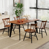Set of 4 Dining Chairs with Rubber Wood Frame and Curved Cross Back-Dark Brown