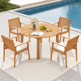 5 Pieces Acacia Wood Patio Dining Set with Umbrella Hole