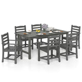 7 Pieces Outdoor Dining Table Set for 6 People 67 Inch HDPE Patio Rectangle Table and 6 Armchairs