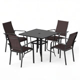 5 Pieces Patio Dining Set for 4 Outdoor Square Table and Stackable Chairs