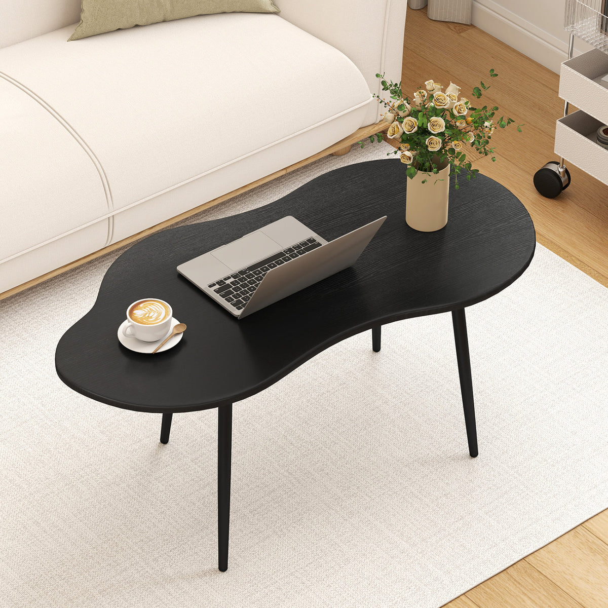 Cloud Shape Coffee Table 39.5 inch Irregular Center Table with Metal Frame