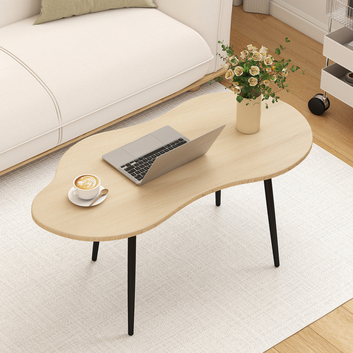 Cloud Shape Coffee Table 39.5 inch Irregular Center Table with Metal Frame