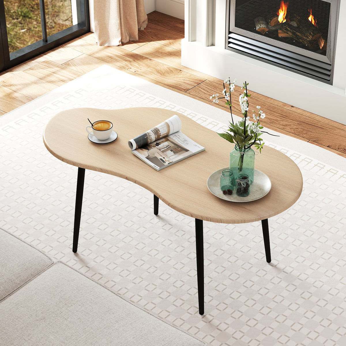 Cloud Shape Coffee Table 39.5 inch Irregular Center Table with Metal Frame