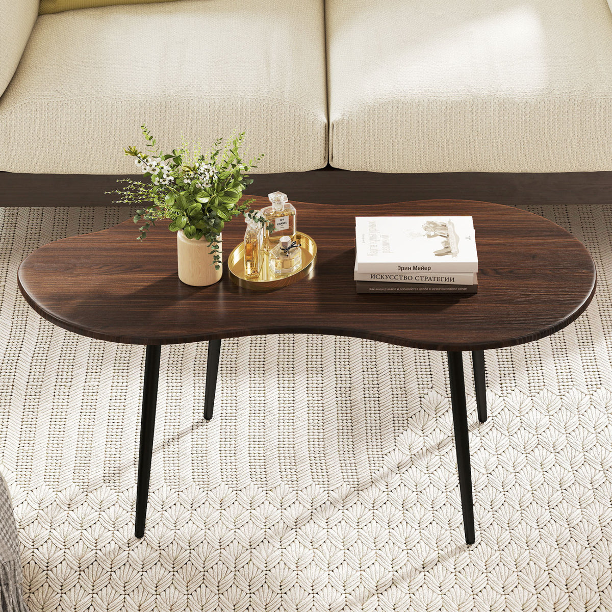 Cloud Shape Coffee Table 39.5 inch Irregular Center Table with Metal Frame