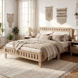 Twin Size Wood Bed Frame with Upholstered Headboard Mid Century Style