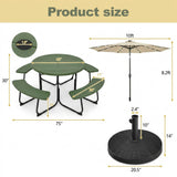 3-Piece Round Picnic Table Set with 10FT Solar LED Tilt Umbrella and Base for Patio Backyard