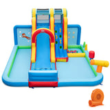 Ultimate Backyard Summer Oasis Set: 6-Pc Patio Rattan Furniture  Inflatable Water Slide Park with 680W Blower