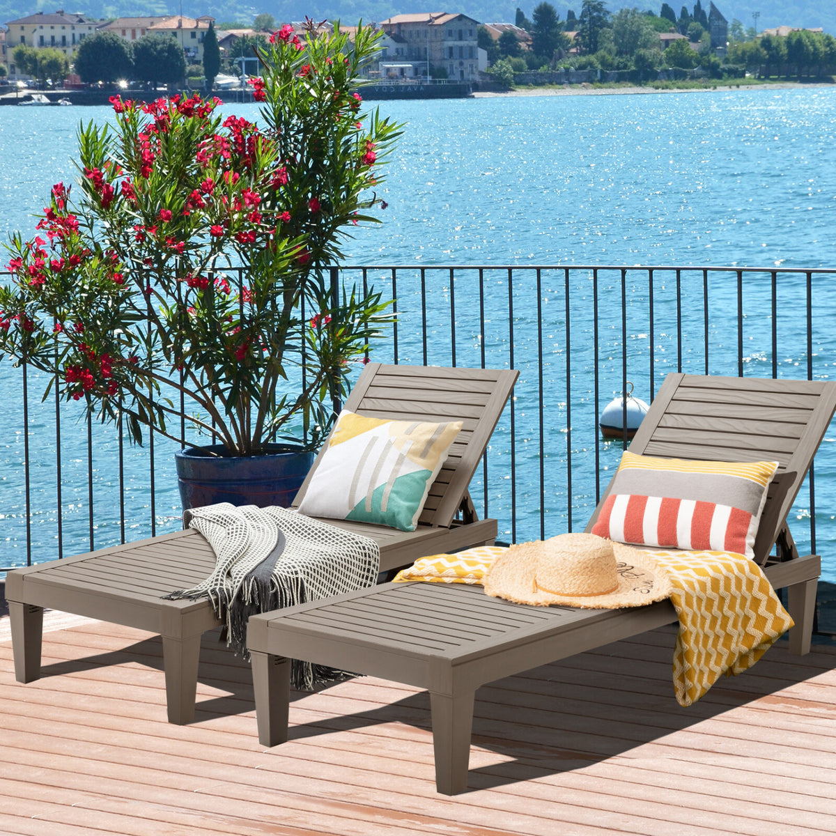 Set of 2 Outdoor Chaise Lounge Chair with 5 Positions Adjustable Backrest