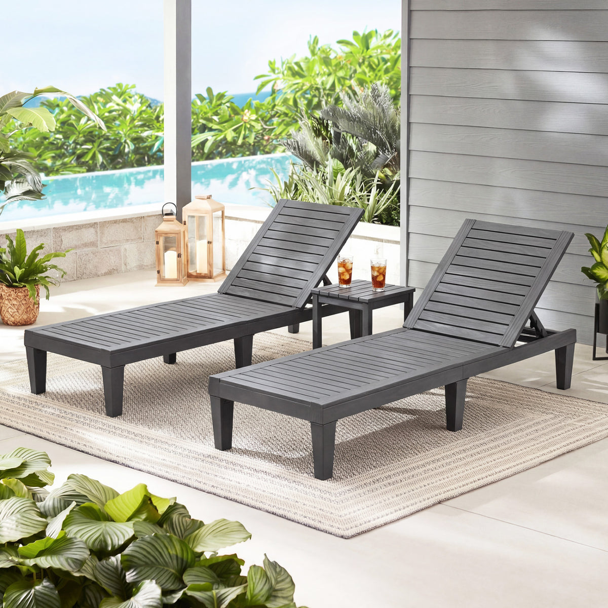 Set of 2 Outdoor Chaise Lounge Chair with 5 Positions Adjustable Backrest