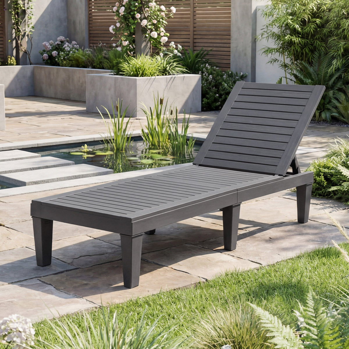 Set of 2 Outdoor Chaise Lounge Chair with 5 Positions Adjustable Backrest