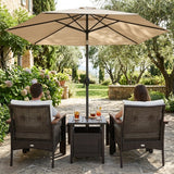 3-Piece Patio Lounge Bundle with 5-Piece PE Rattan Conversation Set  Wicker Umbrella Side Table & 7.5 FT Tilt Market Umbrella