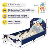 Space Astronaut Theme Kids Upholstered Platform Bed with Toy Storage Organizer