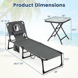 2-Piece Outdoor Tanning Chair and Patio Side Table Set with Folding Lounge Chair and Square Bistro Table