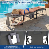 2-Piece Outdoor Tanning Chair and Patio Side Table Set with Folding Lounge Chair and Square Bistro Table
