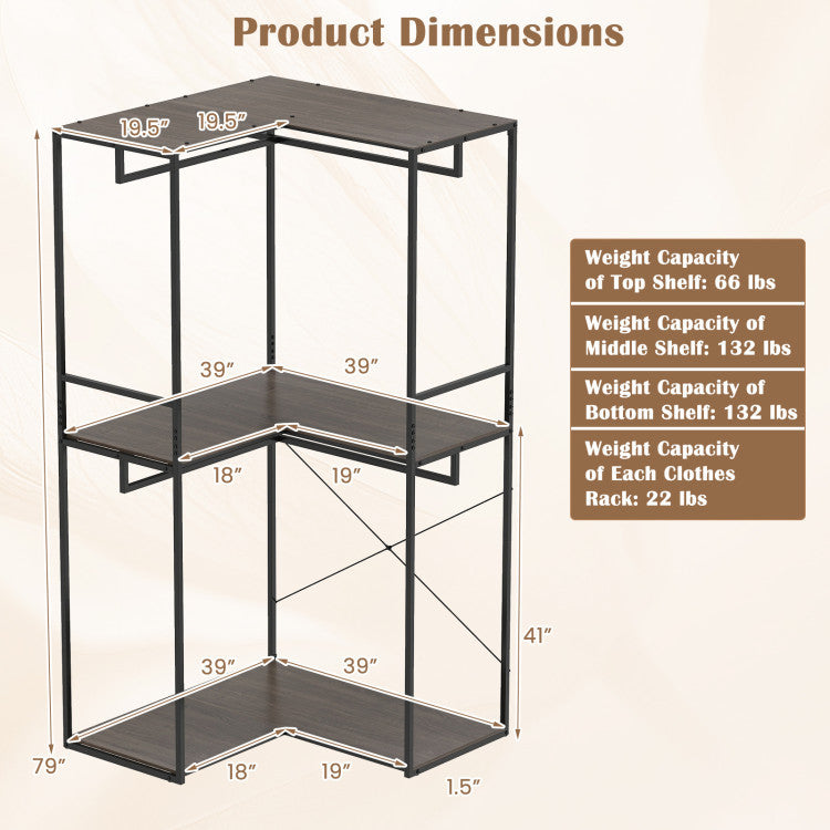 Bedroom Set with 3-Tier Clothes Rack Freestanding Clothing Rack and Dresser Storage Tower