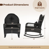 Outdoor Wicker Rocking Chair with Anti-Tip Stoppers and Thick Cushions for Porch-Black