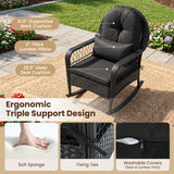 Outdoor Wicker Rocking Chair with Anti-Tip Stoppers and Thick Cushions for Porch-Black