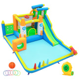 10-in-1 Inflatable Bounce House with Water Slide and 680W Blower for Kids