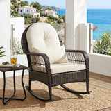 Outdoor Wicker Rocking Chair with Anti-Tip Stoppers 400 LBS for Porch Deck