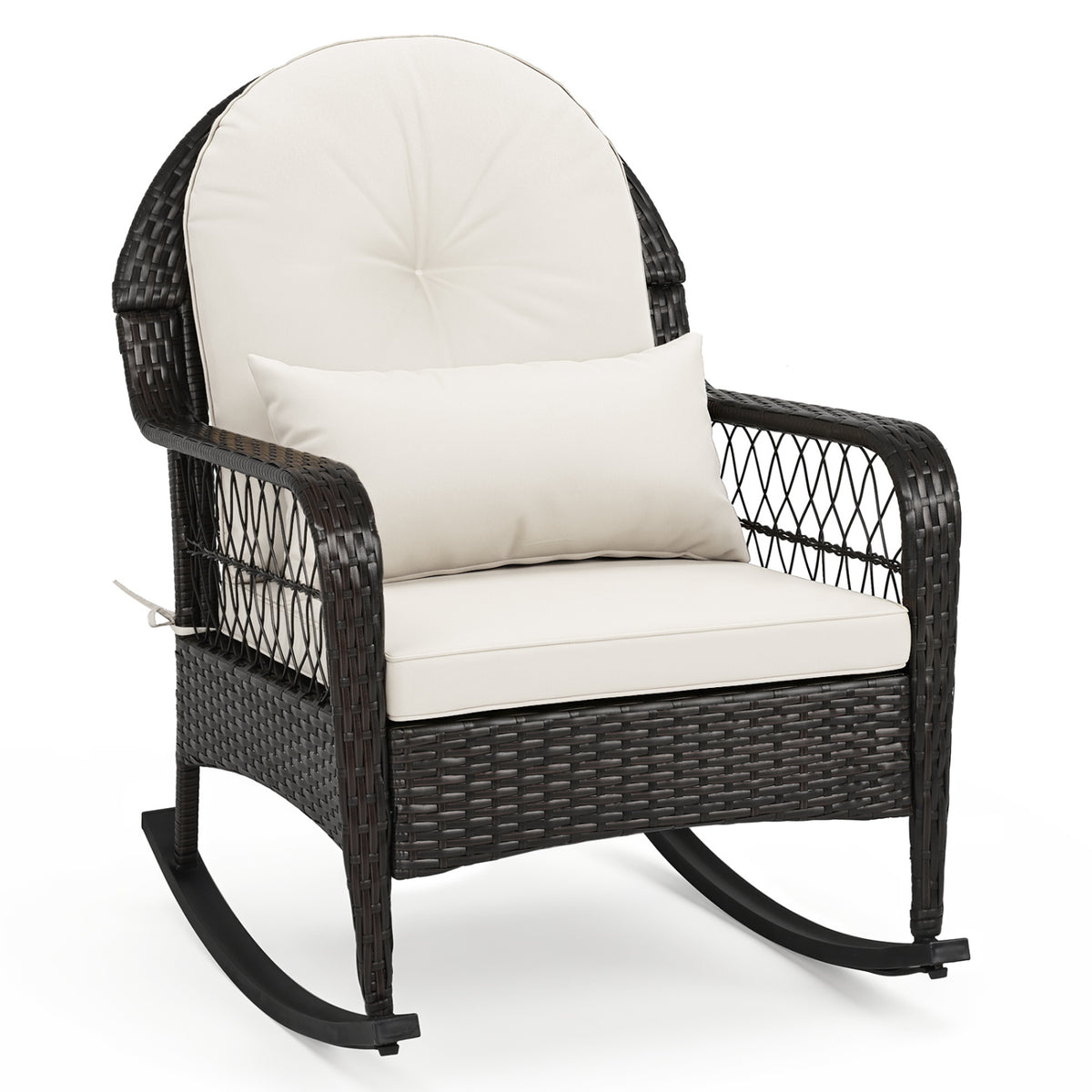 Outdoor Wicker Rocking Chair with Anti-Tip Stoppers 400 LBS for Porch Deck