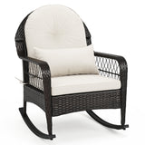 Outdoor Wicker Rocking Chair with Anti-Tip Stoppers 400 LBS for Porch Deck