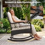 Outdoor Wicker Rocking Chair with Anti-Tip Stoppers 400 LBS for Porch Deck