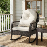 Outdoor Wicker Rocking Chair with Anti-Tip Stoppers 400 LBS for Porch Deck