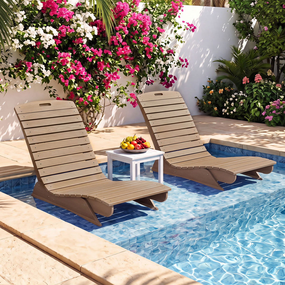 Fade-Resistant Outdoor Lounger with Contoured Shape for Deck Poolside