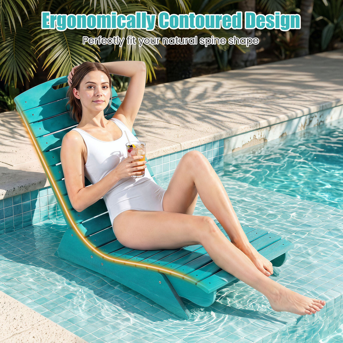 Fade-Resistant Outdoor Lounger with Contoured Shape for Deck Poolside