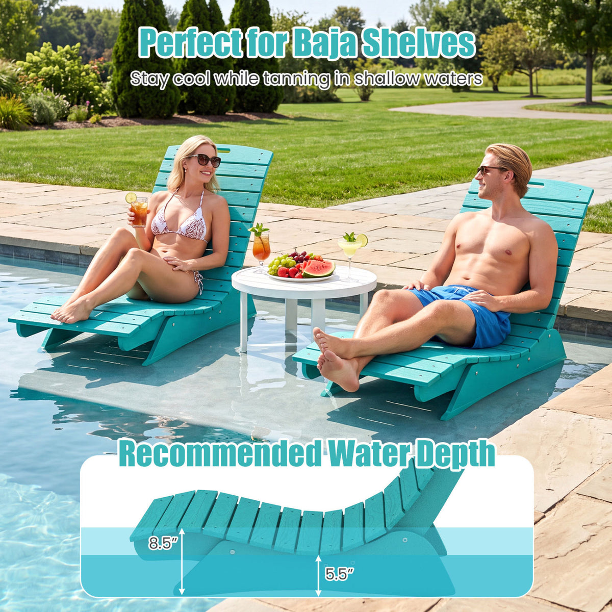 Fade-Resistant Outdoor Lounger with Contoured Shape for Deck Poolside