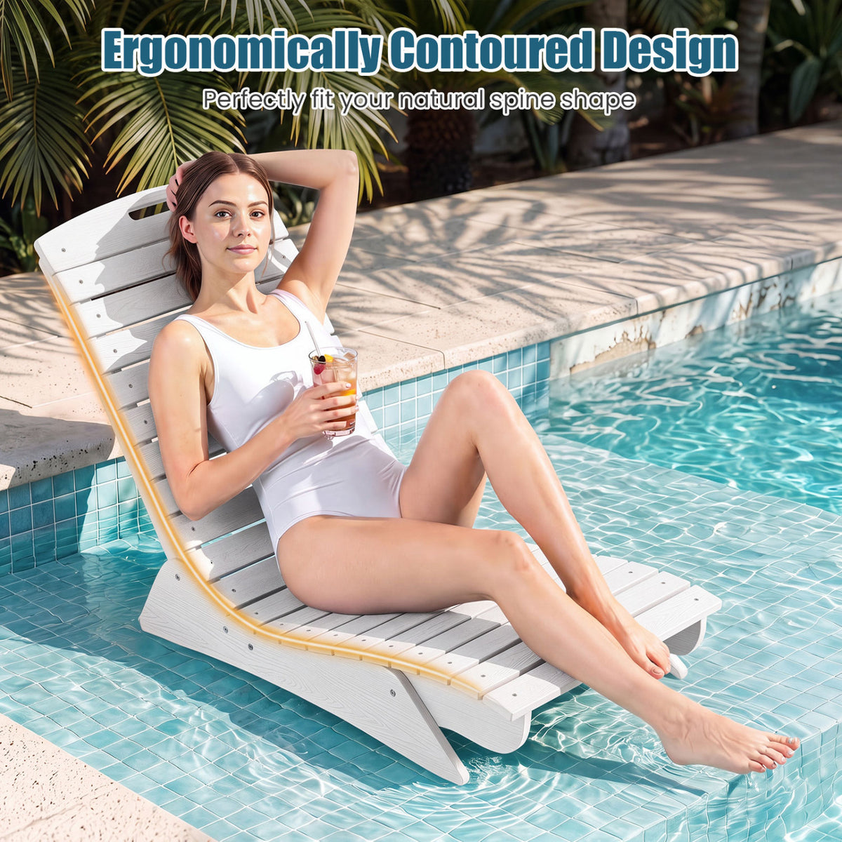 Fade-Resistant Outdoor Lounger with Contoured Shape for Deck Poolside