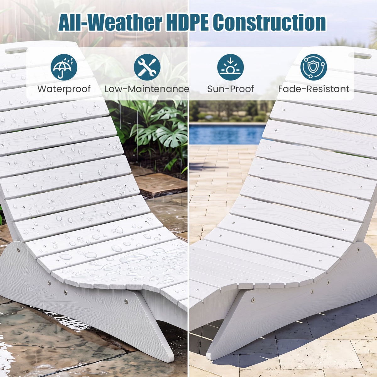 Fade-Resistant Outdoor Lounger with Contoured Shape for Deck Poolside