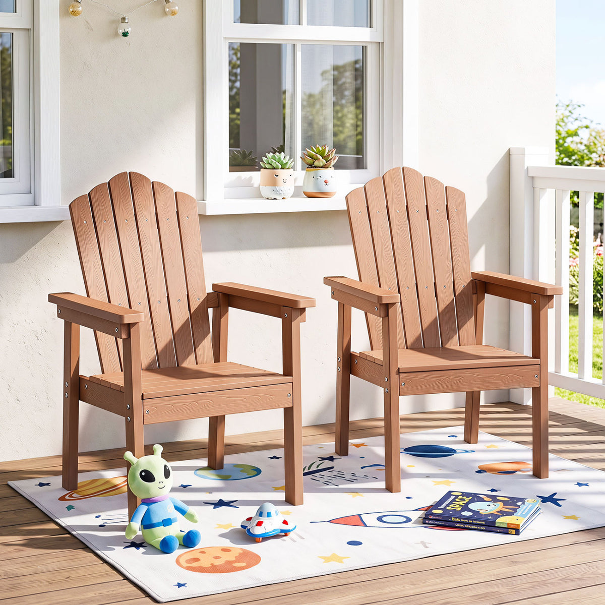 Outdoor Adirondack Chair with High Backrest and Wide Armrests for Deck Poolside