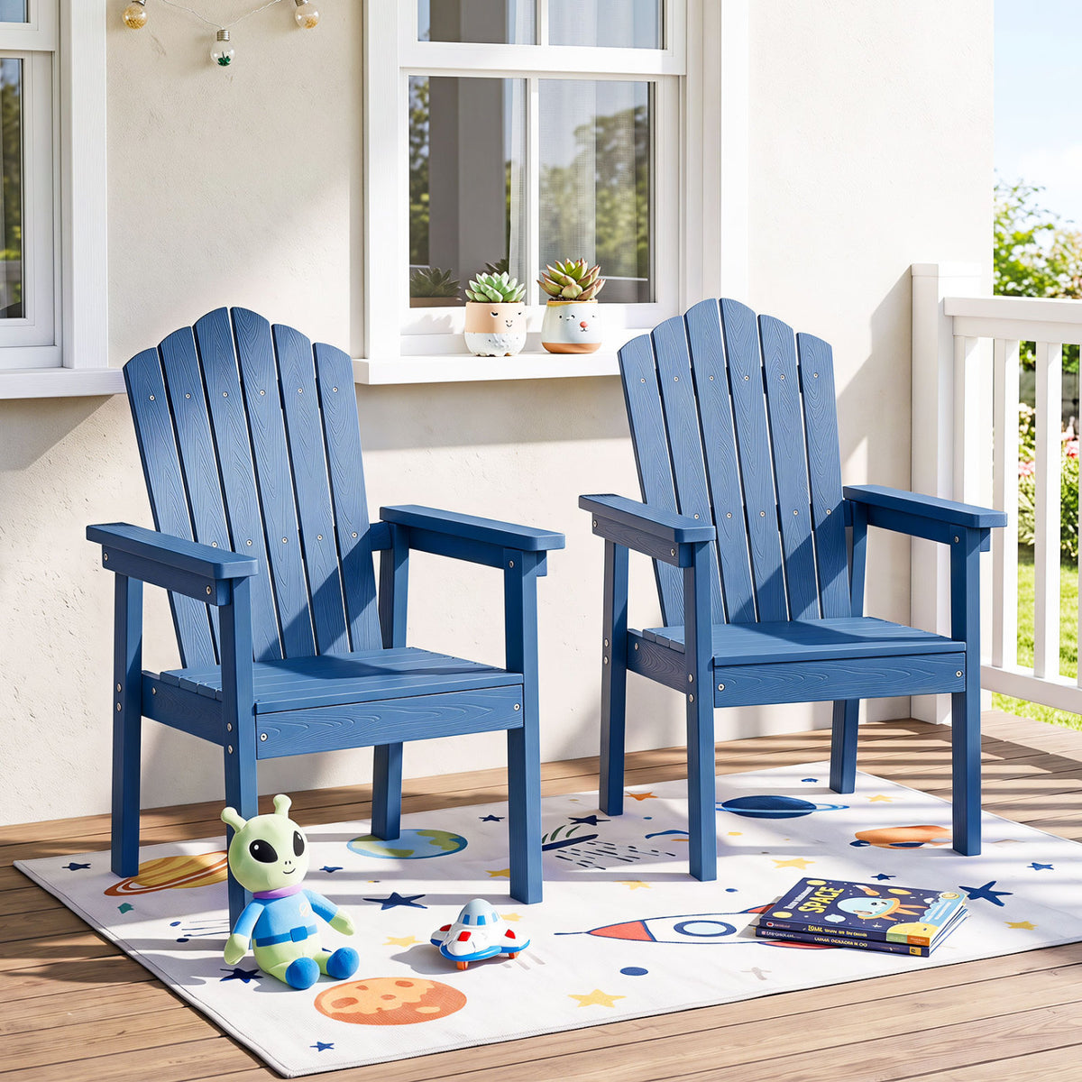 Outdoor Adirondack Chair with High Backrest and Wide Armrests for Deck Poolside