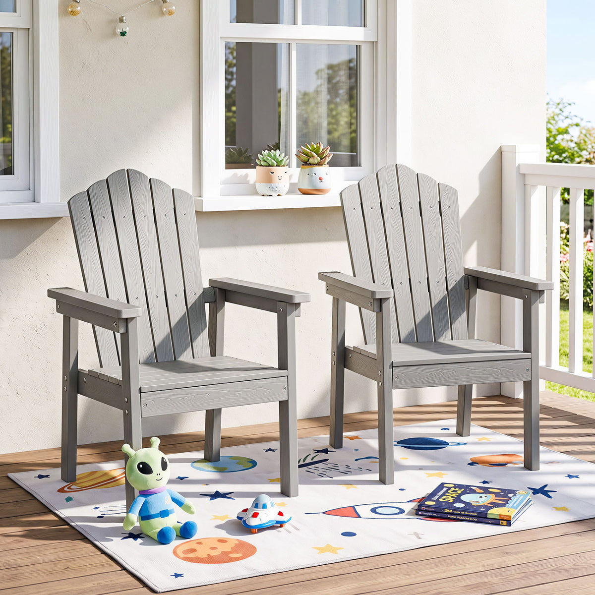 Outdoor Adirondack Chair with High Backrest and Wide Armrests for Deck Poolside