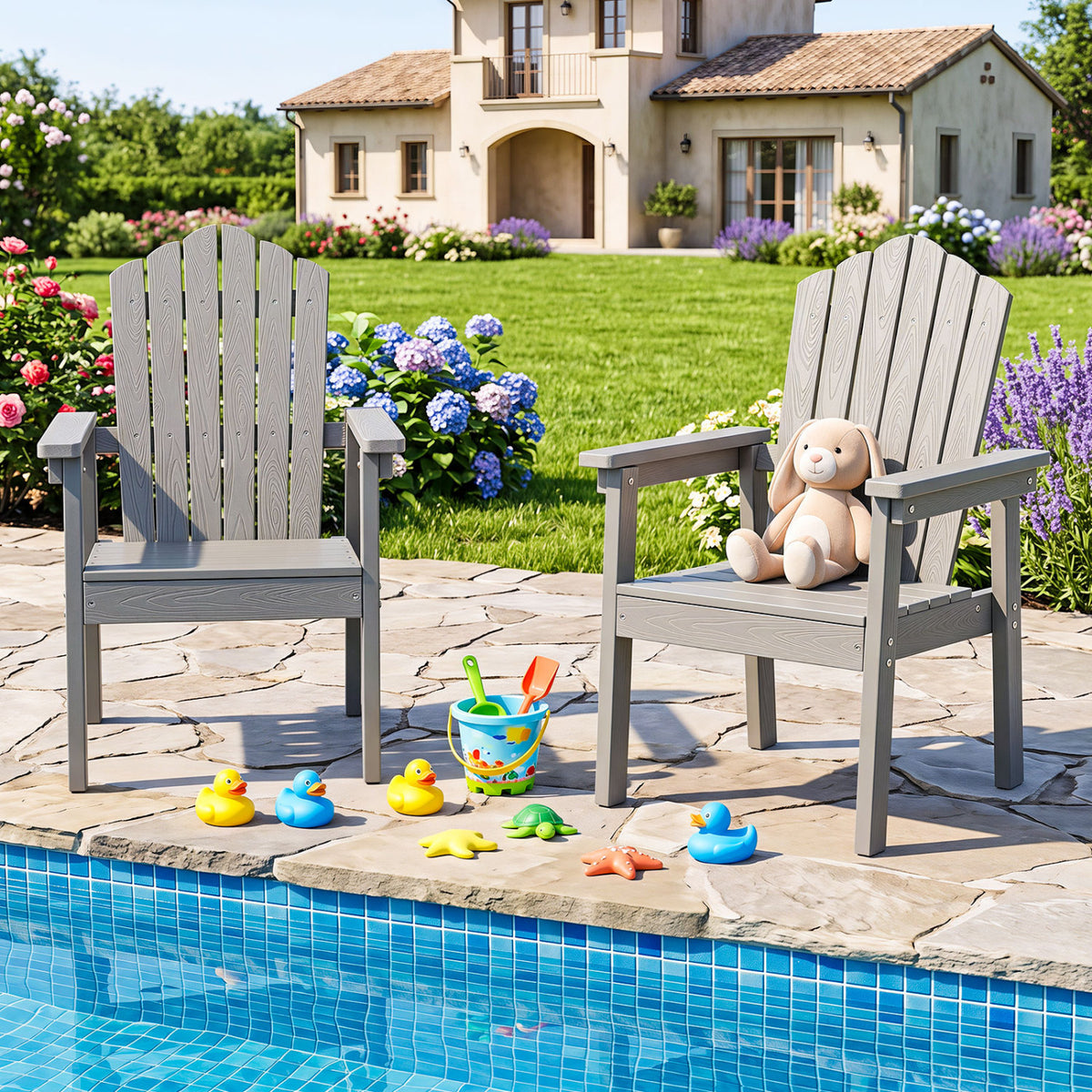 Outdoor Adirondack Chair with High Backrest and Wide Armrests for Deck Poolside