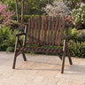 2-Person Log Wood Patio Bench with Slatted Backrest for Deck Backyard