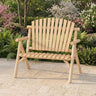 2-Person Log Wood Patio Bench with Slatted Backrest for Deck Backyard