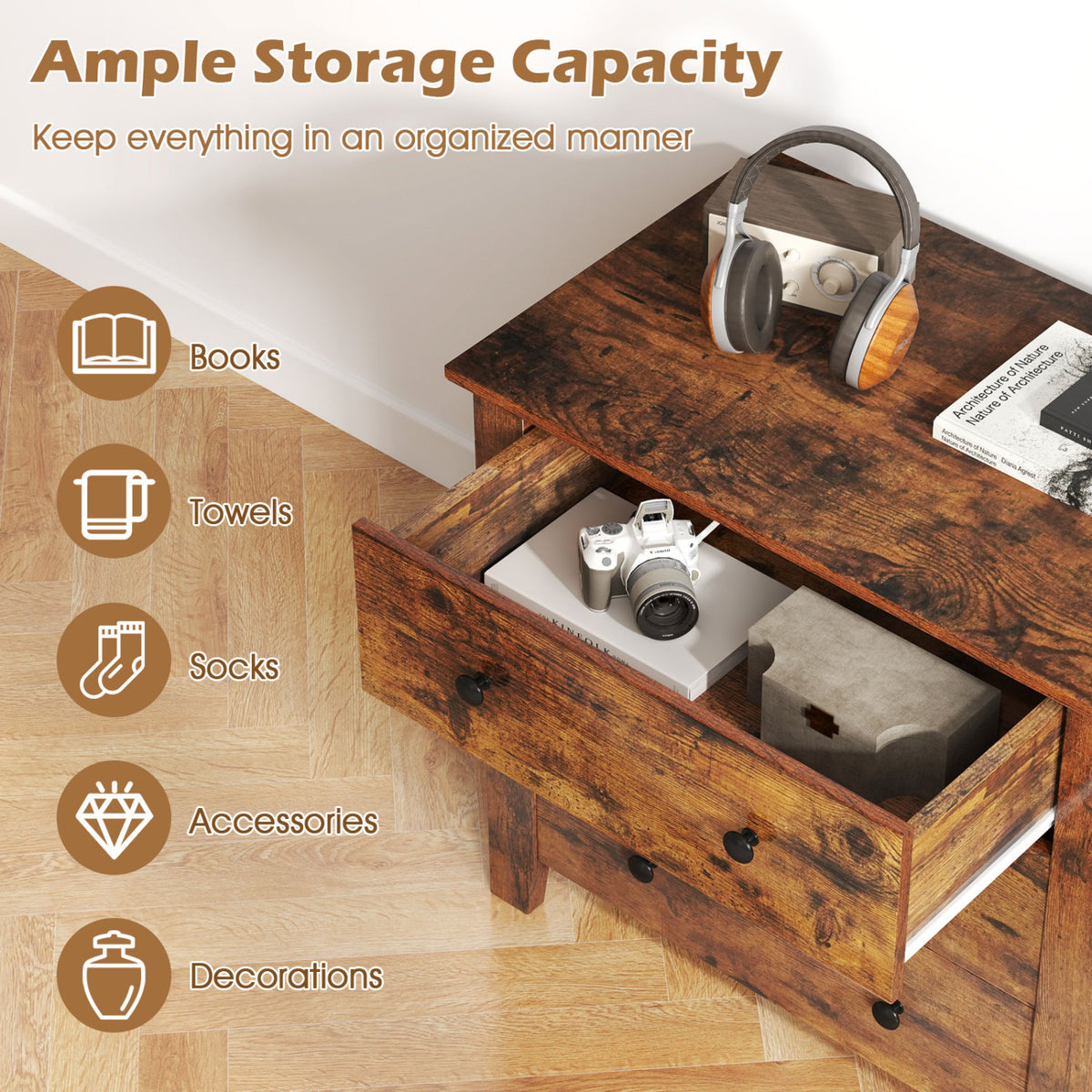 2-Pack 3 Drawer Dresser Chest of Drawers Bedside Table