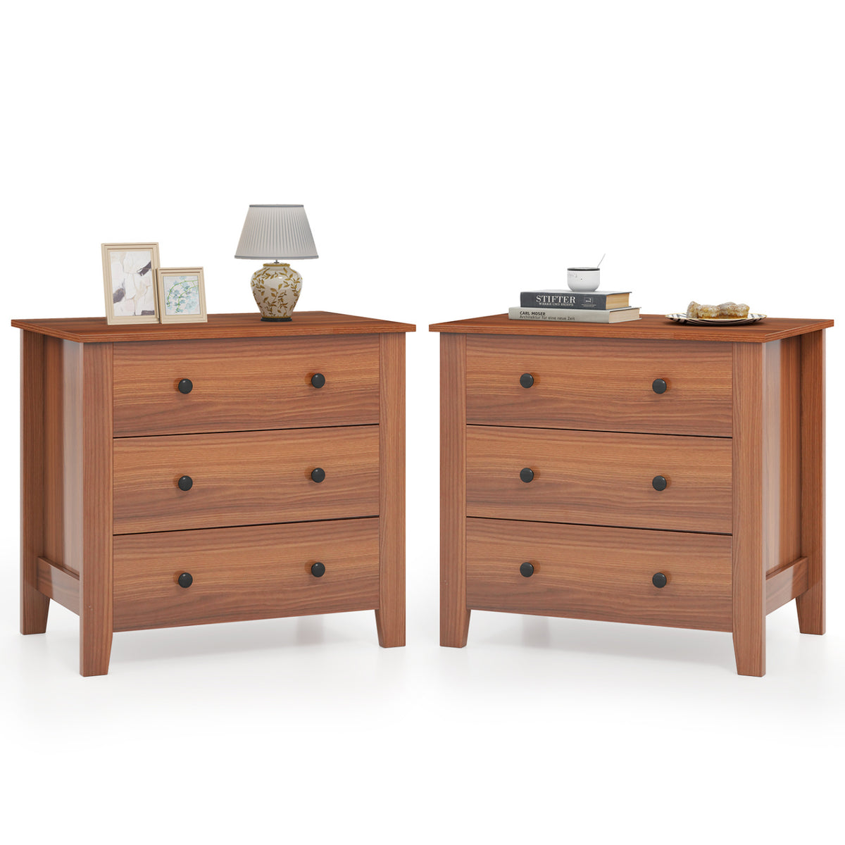 2-Pack 3 Drawer Dresser Chest of Drawers Bedside Table
