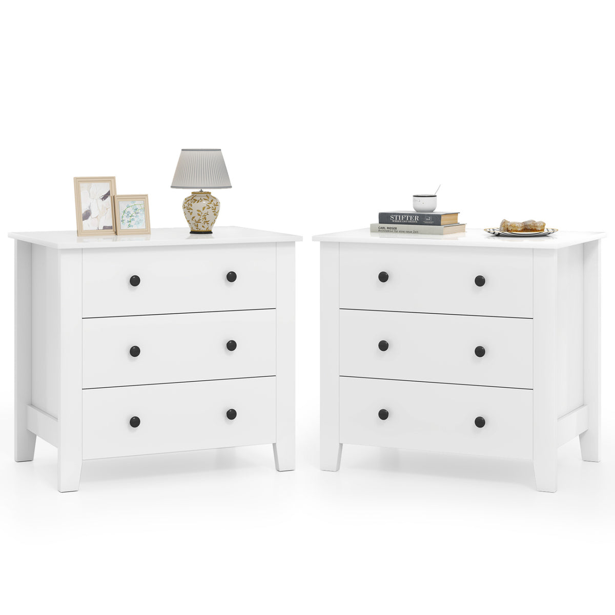 2-Pack 3 Drawer Dresser Chest of Drawers Bedside Table