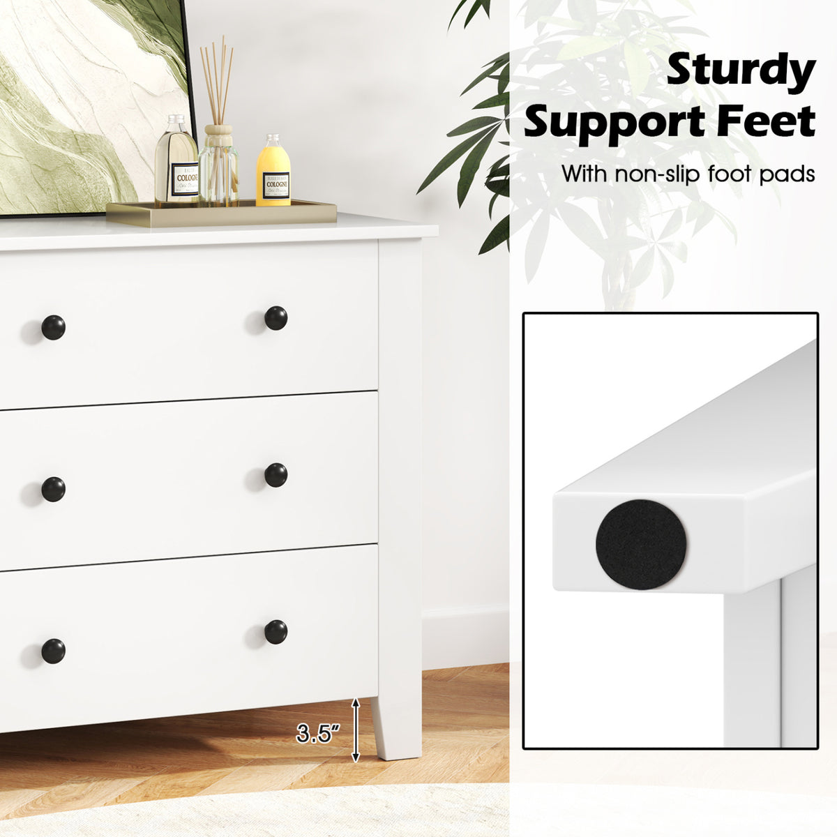 2-Pack 3 Drawer Dresser Chest of Drawers Bedside Table