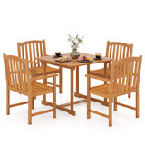 5-Piece Outdoor Square Patio Dining Set for 4 with Acacia Table & Armchairs