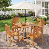 5-Piece Outdoor Square Patio Dining Set for 4 with Acacia Table & Armchairs