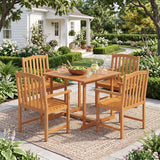 5-Piece Outdoor Square Patio Dining Set for 4 with Acacia Table & Armchairs