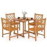 5-Piece Square Patio Dining Set for 4 with Acacia Table & Armchairs for Outdoor