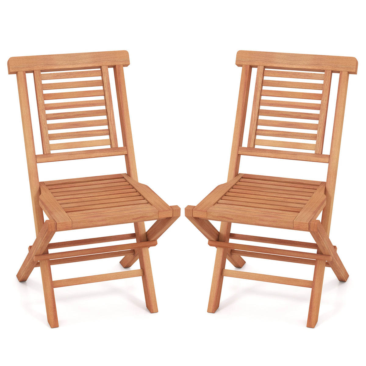 Teak Wood Folding Patio Chairs Set of 2 with X-Support & High Backrest for Backyard