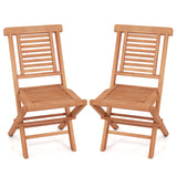 Teak Wood Folding Patio Chairs Set of 2 with X-Support & High Backrest for Backyard